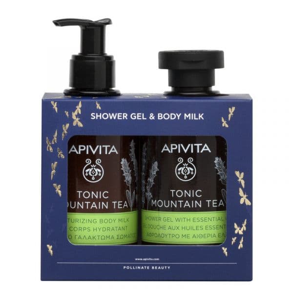 Apivita Tonic Montain Tea Gel de Banho com Óleos Essenciais 250ml + Leite Hidratante Corporal 200ml Coffret