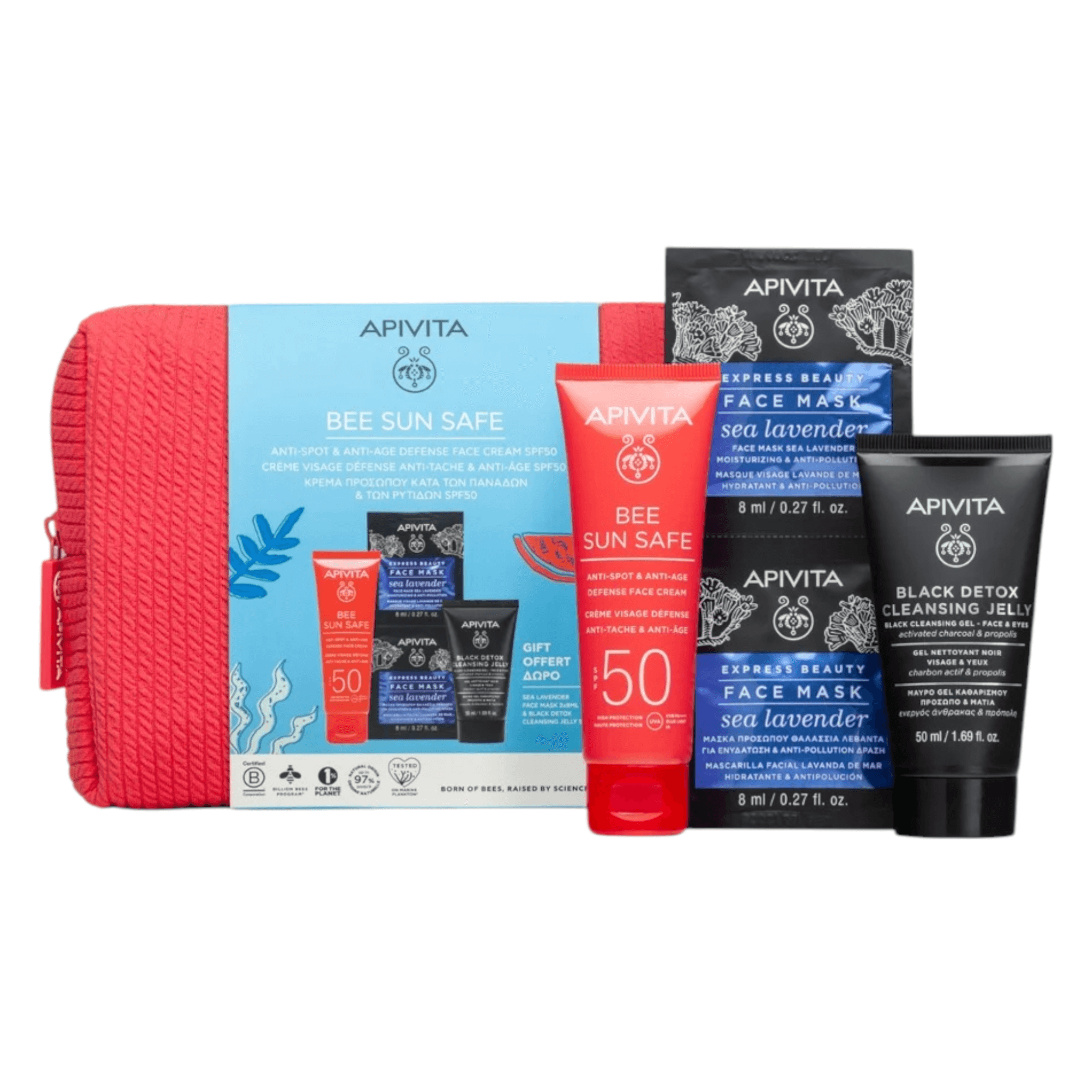 Apivita Bee Sun Creme Manchas SPF50 50ml + Máscara 8mlx2 + Gel Limpeza 50ml + Oferta Bolsa Coffret