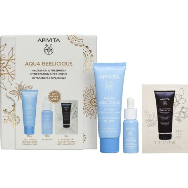 Apivita Aqua Beelicious Gel Creme 40ml + Booster Sérum 10ml + Gel de Limpeza 5ml Coffret