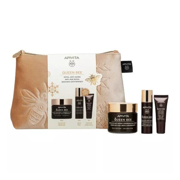 Apivita Queen Bee Anti-Rugas Sérum 30ml + Creme Textura Ligeira 10ml + Creme para Olhos 5ml Coffret