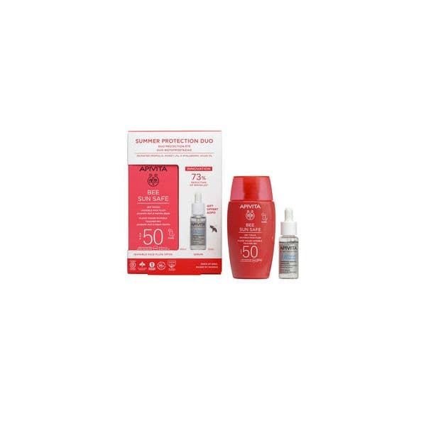 Protetor Solar Apivita Bee Sun Summer Protection Safe  Fluido SPF50 50ml  & Sérum HA5 10ml  Coffret