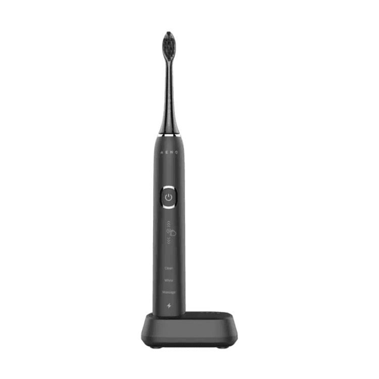 AENO Escova de Dentes Elétrica DB4 IPX7 750mAh Preta + 4 Cabeças + Estação de Carga sem Fio + Estojo de Viagem
