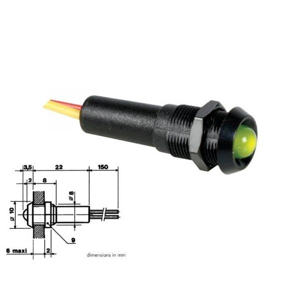 Lâmpada LED 24V verde com encaixe preto 24VBG