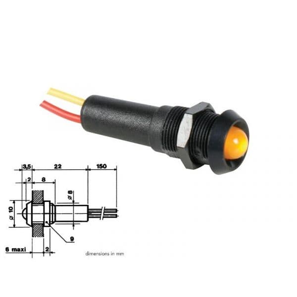 Lâmpada LED 24V amarela com encaixe preto 24VBY
