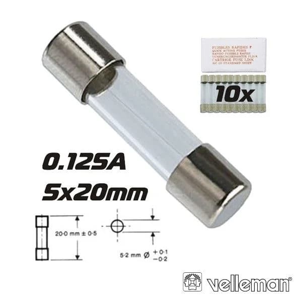 Velleman Fusível 5X20 Fusão Rápida 0.125A (10X) - FF0.125N