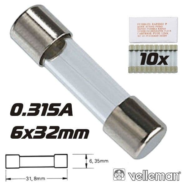 Velleman Fusível 6X32 Fusão Rápida 0.315A (10X) - 6FF0.315N
