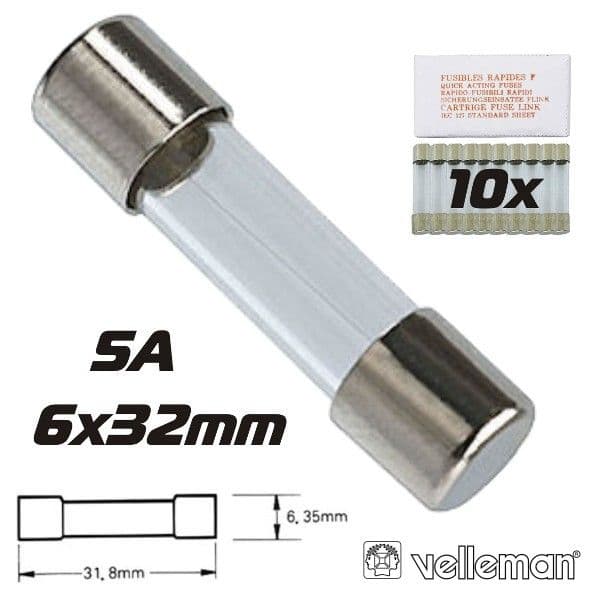 Velleman Fusível 6.35 X 32 mm Rápido 5A (10 Un/caixa)