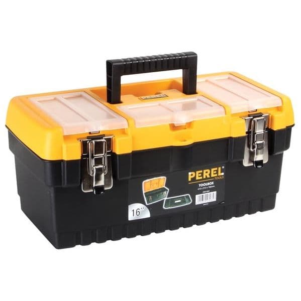 Perel Caixa Ferramentas C/ 3 Compartim. e Fecho Metálico 16" - OM16M