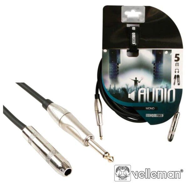 Velleman Cabo de Audio Profissional Jack 6.35mm Mono Macho/Fêmea de 5m - PAC151