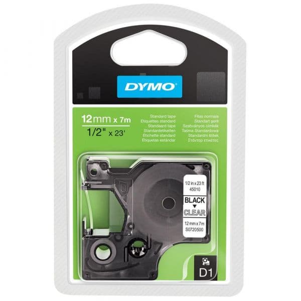 Fita gravacao dymo 12mmx7m preto/transparente (45010) - 12745010