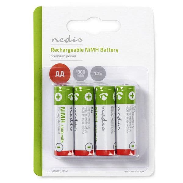 Nedis Pilhas MiMH Recarregáveis BANM13HR64B 1.2V 1300mAh AA 4 Un.