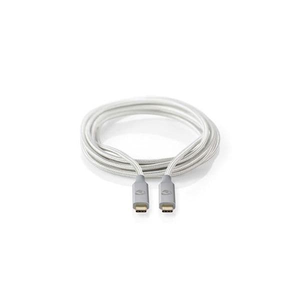 Cabo USB USB 3.2 Gen 2x2 USB Type-C ? macho USB Type-C ? macho 20 Gbps 100 W Chapado en oro 2.00 m Redondo Nylon / Trenzado Plata Caja de ventana CCTB64020AL20
