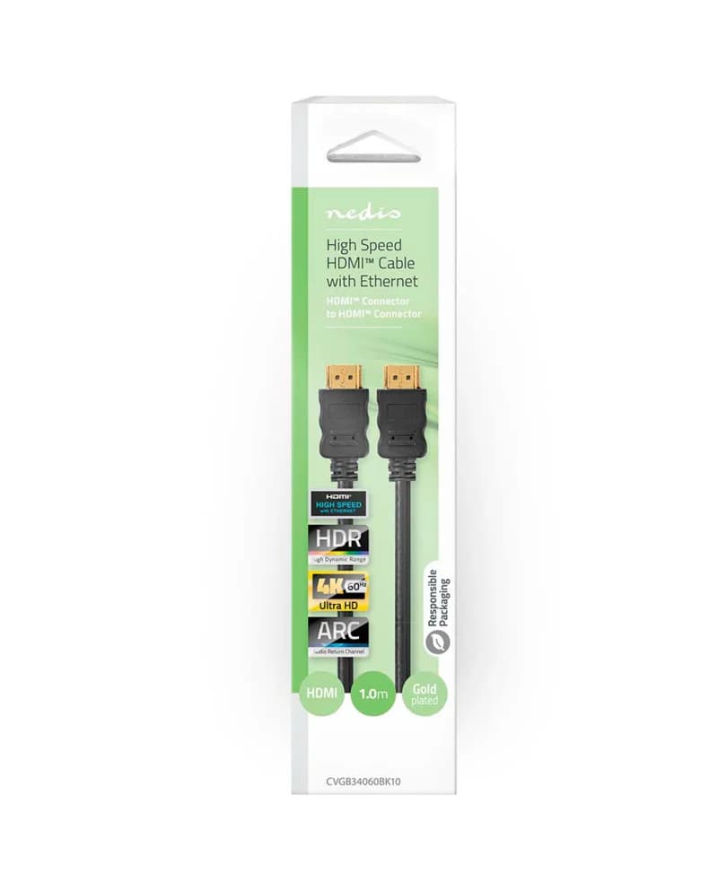Nedis CVGB34060BK10 Cabo HDMI 4K ARC 18 Gbps 1m Black