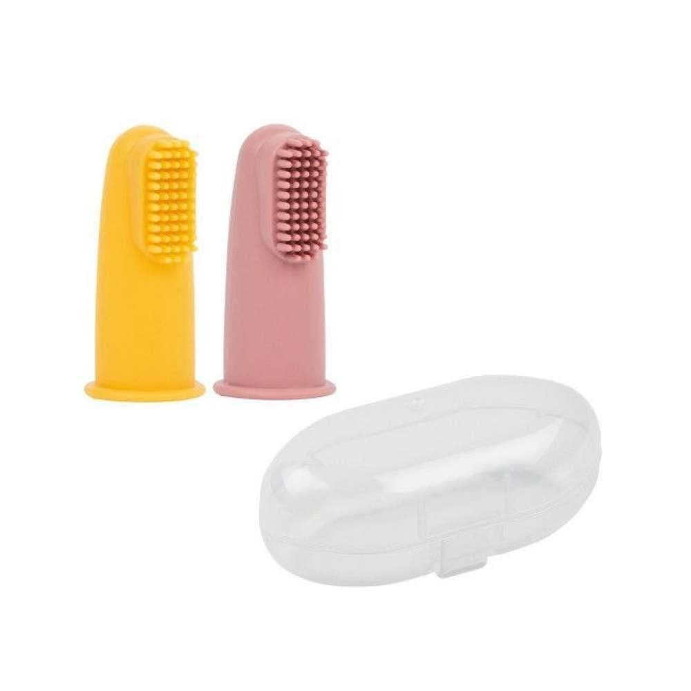 Nattou 2 Escovas de Dentes Silicone com Estojo Amarelo/Rosa