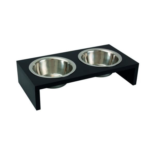 Flamingo Comedouro de Cerâmica Suporte de Madeira Preto 2x 380ml