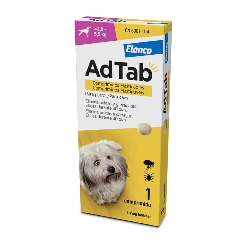 AdTab Comprimido Mastigável contra Pulgas e Carraças para Cães de 2.5 a 5.5Kg