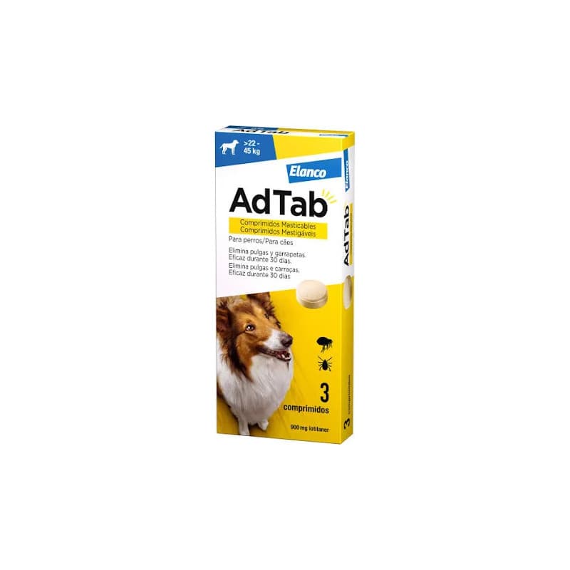 AdTab Comprimido Mastigável contra Pulgas e Carraças para Cães de 1.3 a 2.5Kg 3 Comprimidos