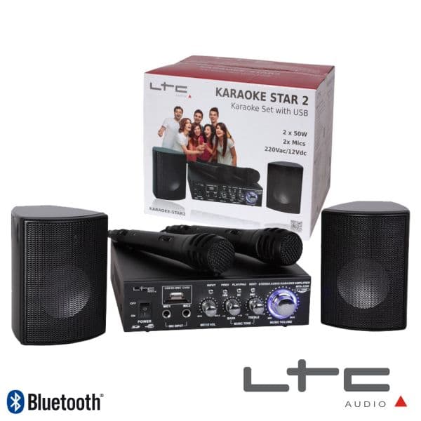 LTC Conjunto Karaoke Amplificador 2x50w + 2 Colunas Mic Usb/Bt Ltc