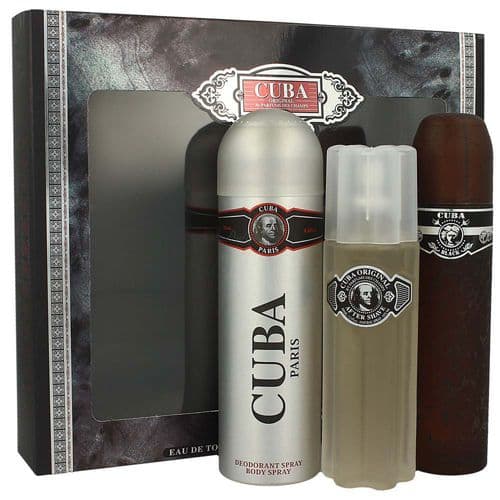 Cuba Black Gift Set 100 ml EDT, After Shave Cuba Black 100 ml and Desodorizante Cuba Black 200 ml