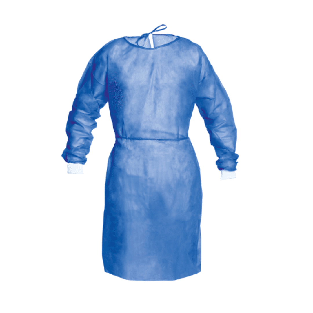 Bata Impermeável Azul com punhos elásticos para utilização hospitalar em Embalagens de 10 unidades