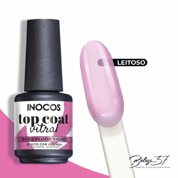 Inocos Top Coat Vitral Rosa Flúor Vidro