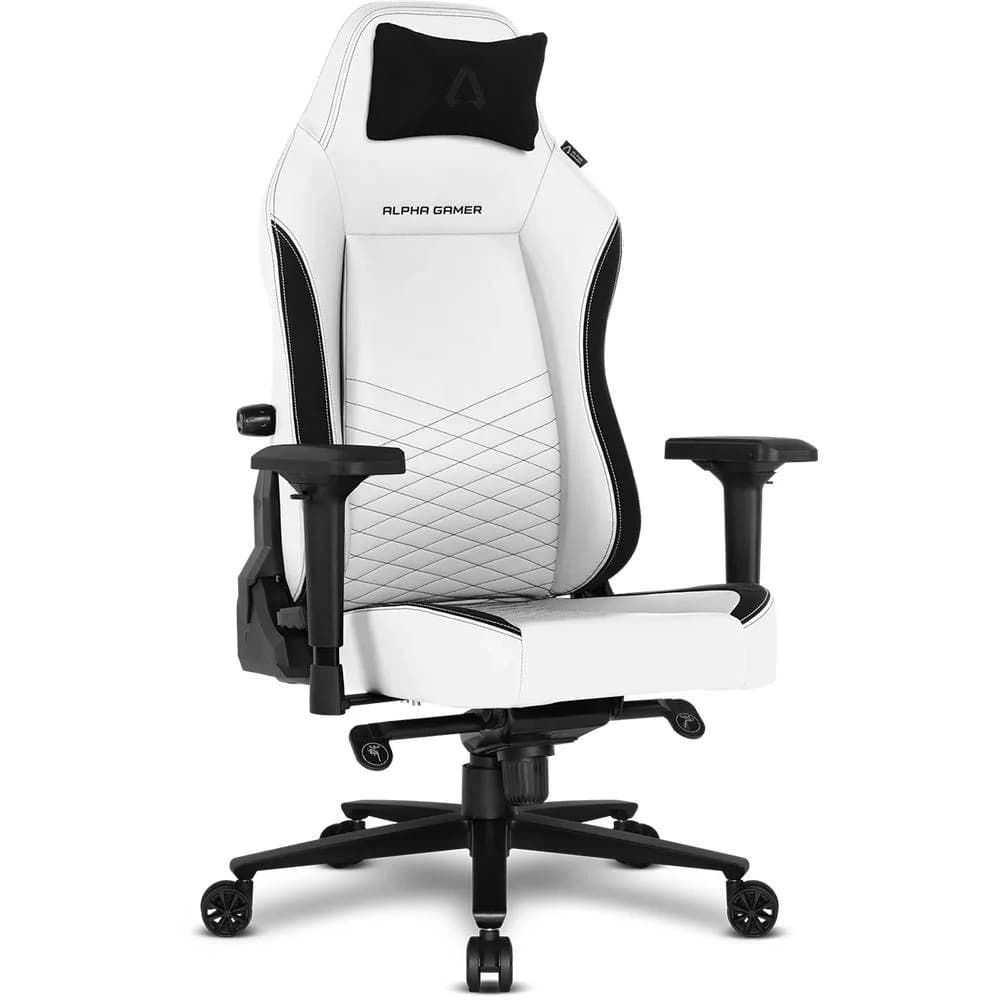 Cadeira Gaming Alpha Gamer Alegra V2 PU Leather Branca/Preta