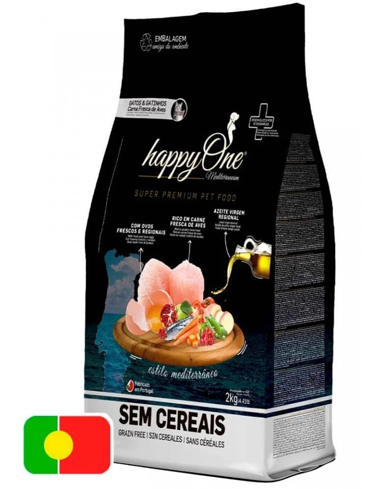 HappyOne Mediterraneum Gatos & Gatinhos Carne Fresca de Aves - Alimento seco sem cereais 2kg