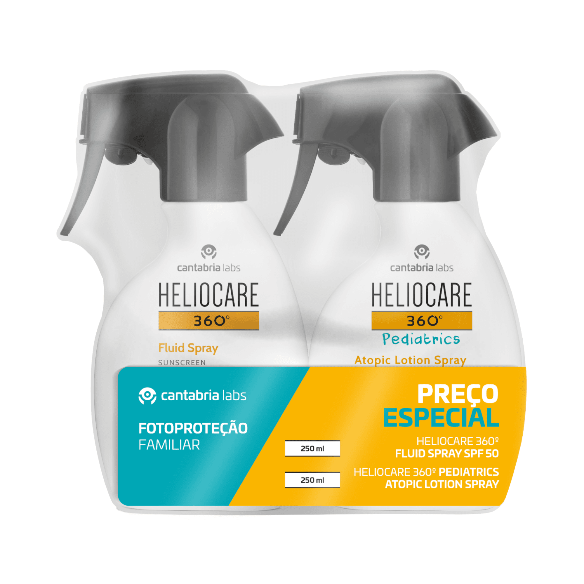 Protetor Solar Heliocare 360º Fluid Spray SPF50 250ml + Pediatrics Atopic Lotion Spray SPF50 250ml