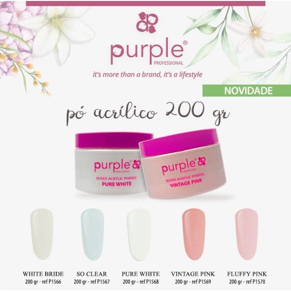Purple Professional Pó Acrílico Purple Queen 200g Pure White