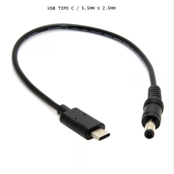 Multi4you Cabo de Alimentação USB-C 3.1 para Conector 5.5mm x 2.5mm Preto (20cm) - MS005345