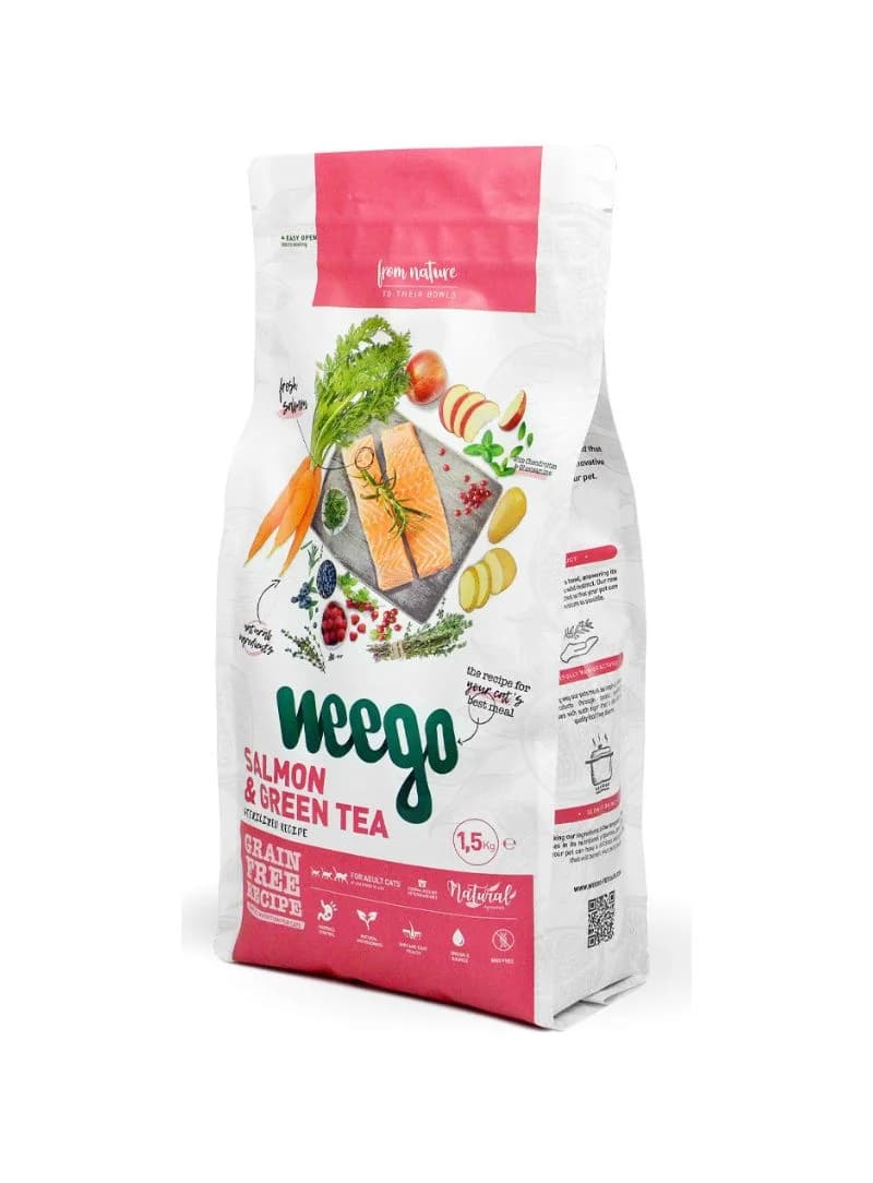 Weego Salmon & Green Tea Sterilized - Alimento seco sem cereais para gatos esterilizados