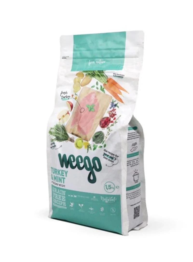 Weego Turkey & Mint - Alimento seco sem cereais para gatos esterilizados, seniores ou com excesso de peso