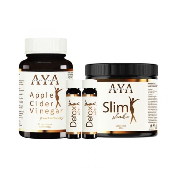 AYA Kit Apple Cider Vinegar 45 Gomas + Detox Shots 15x10ml + Slim Shake 330g