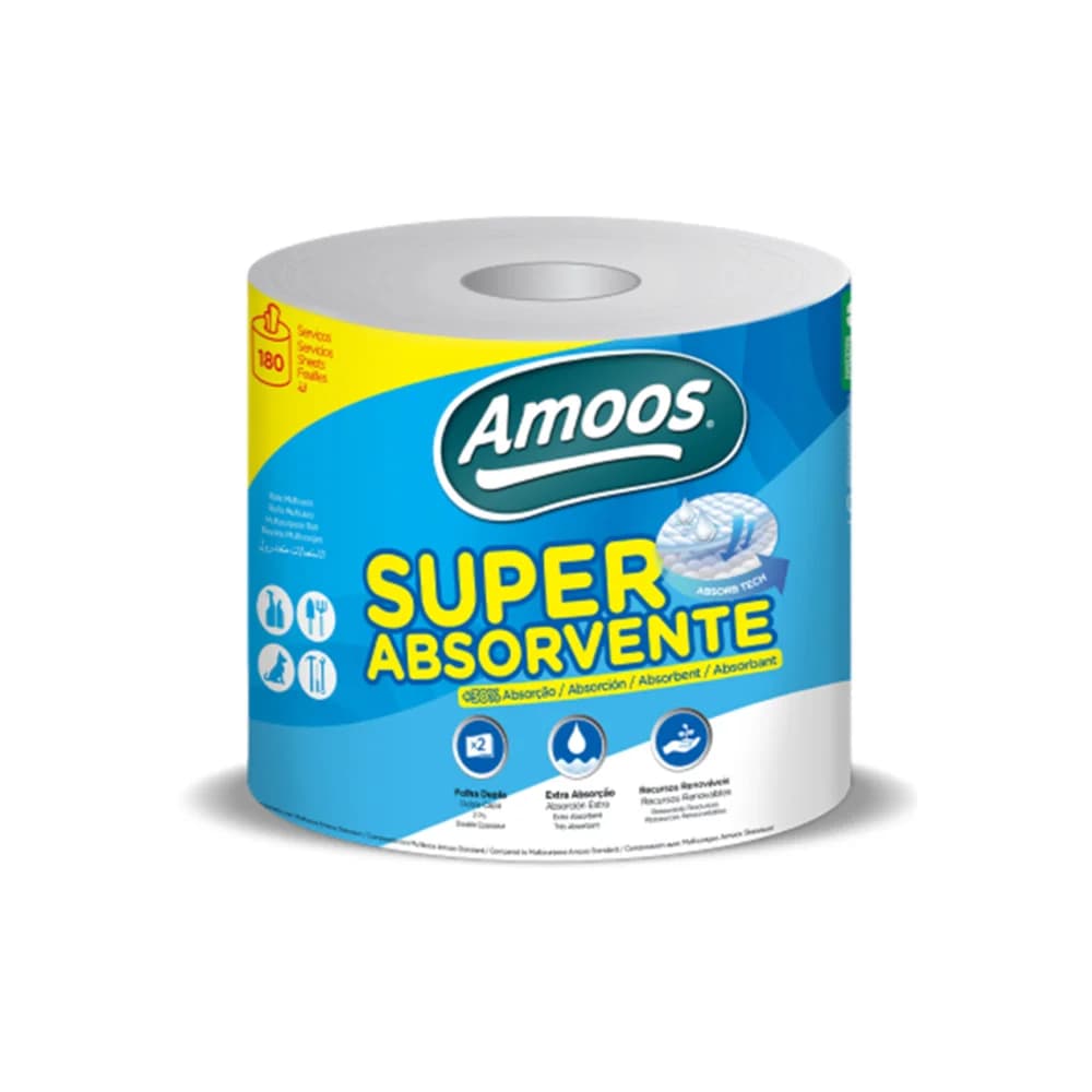 Amoos Rolo Toalhas Mãos 2Fls 045mts x 20,7cm Super Absorvente 1 unidade