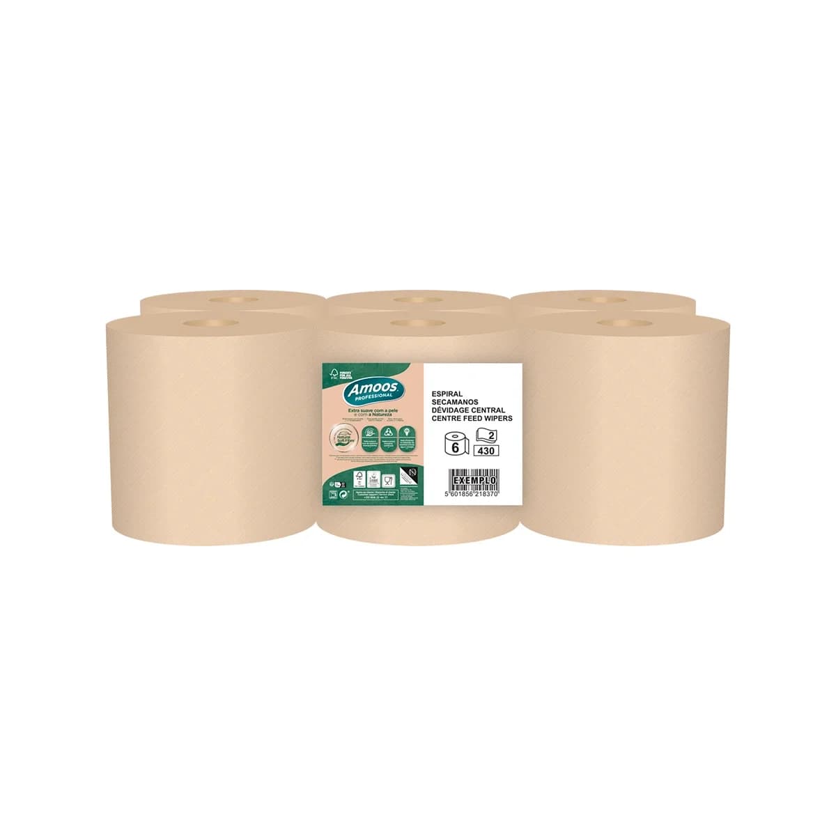Amoos Naturally Soft Rolo Espiral 124mx17,9cm 2 Folhas Picotado Pasta Crua