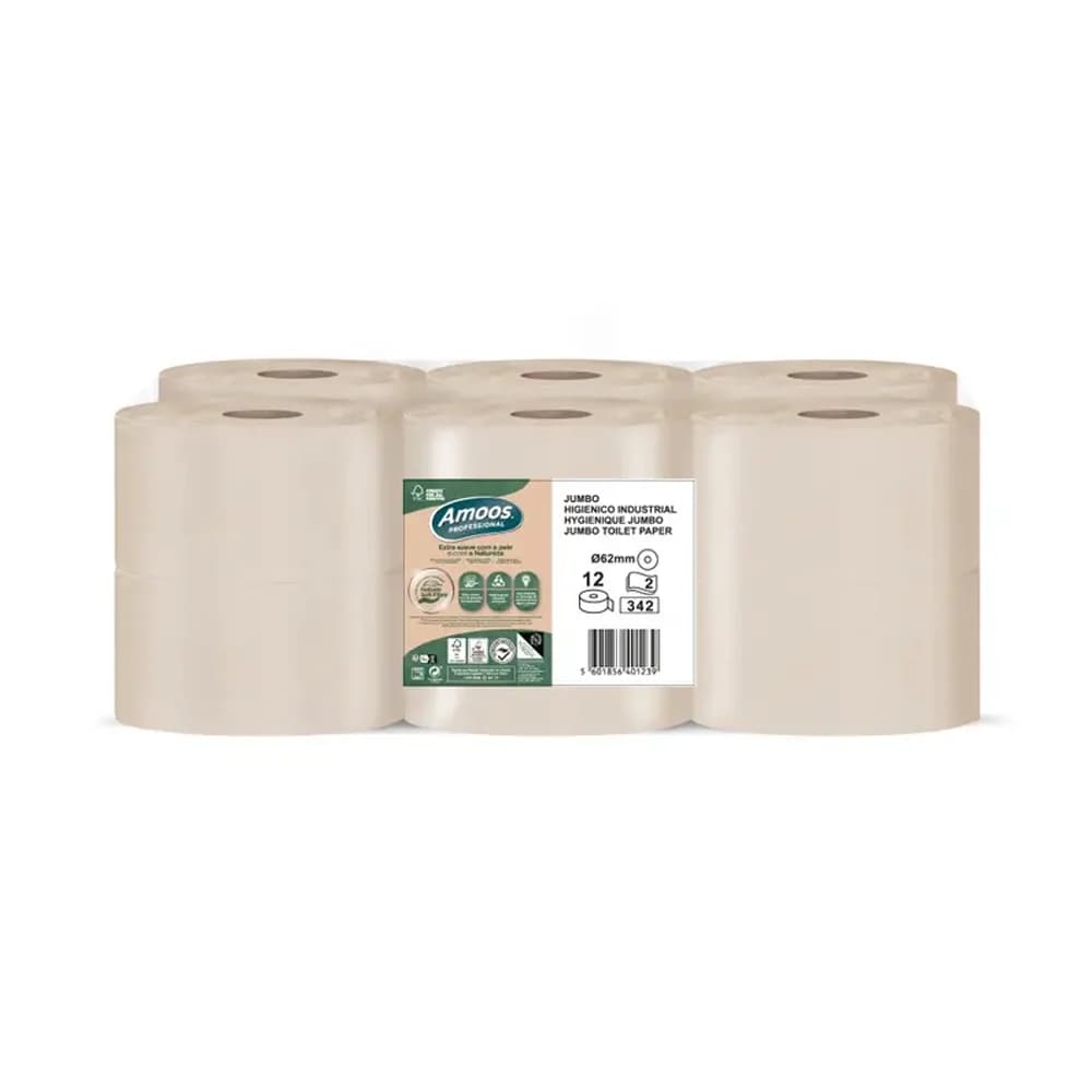 Amoos Papel Higiénico Jumbo Naturally Soft Pasta Crua 120m 2 Folhas 12un Natural