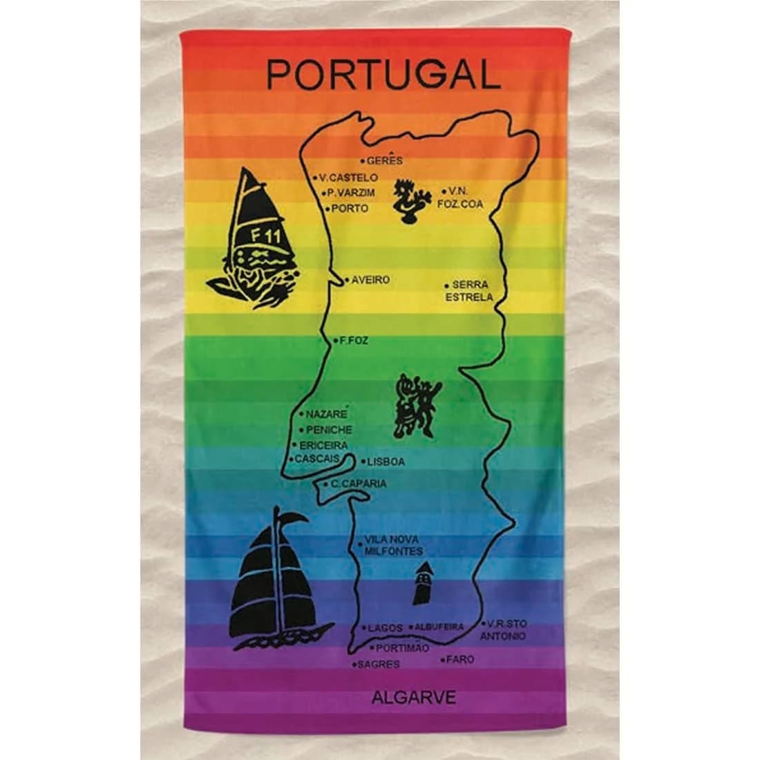 Toalha de Praia de Algodão Mapa Portugal Colorido