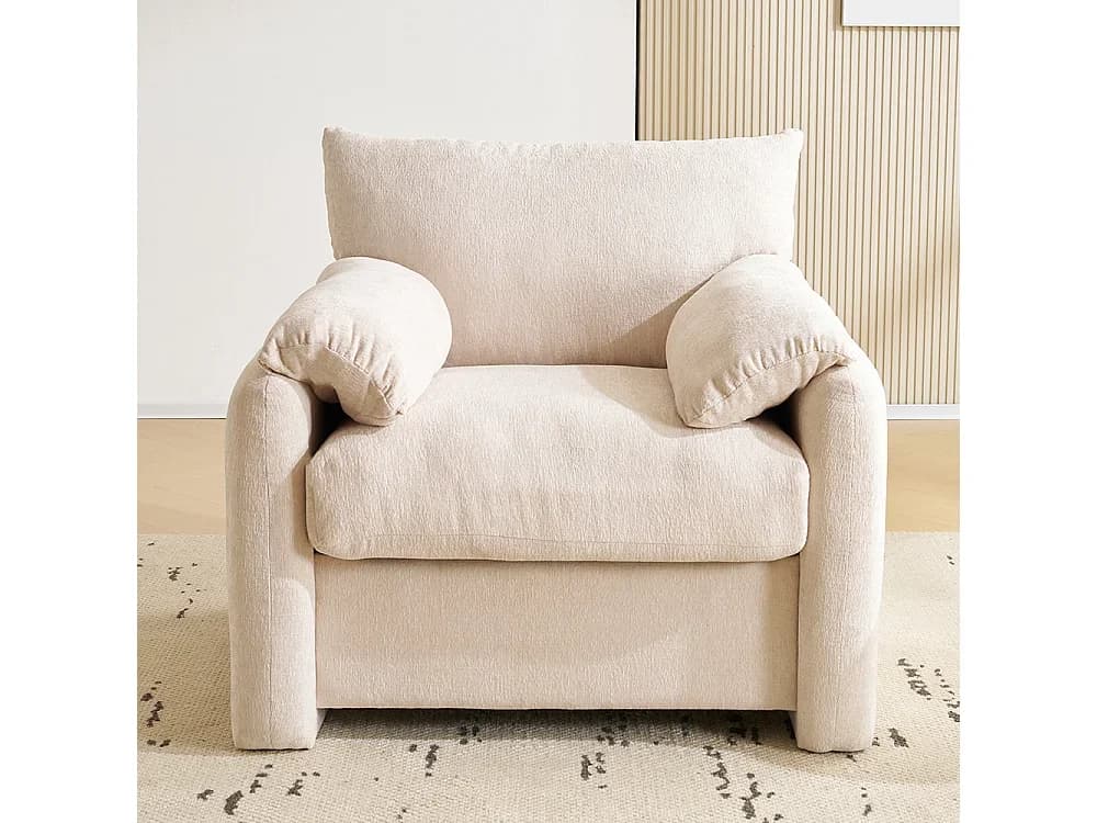 Design moderno, tecido chenille, poltrona de grandes dimensões, cadeira decorativa, sofá individual, bege