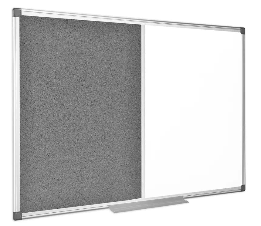 Quadro Combinado Feltro Cinzento e Branco Não Magnético 100x200 cm Moldura Alumínio Maya – Bi Office