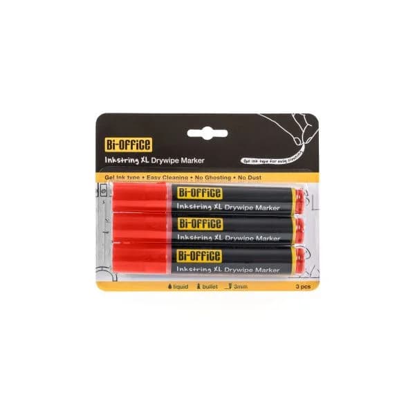 Bi-office Inkstring XL Marcador para Quadro Branco com Tinta de Gel e Ponta de 3 mm Vermelho 3 Un.