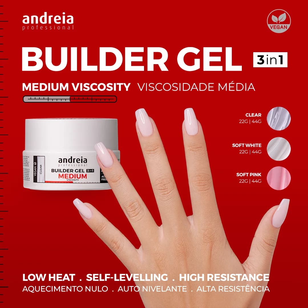 Andreia Gel Contrução V. Média Builder Gel Medium Viscosity Tom Clear 22gr