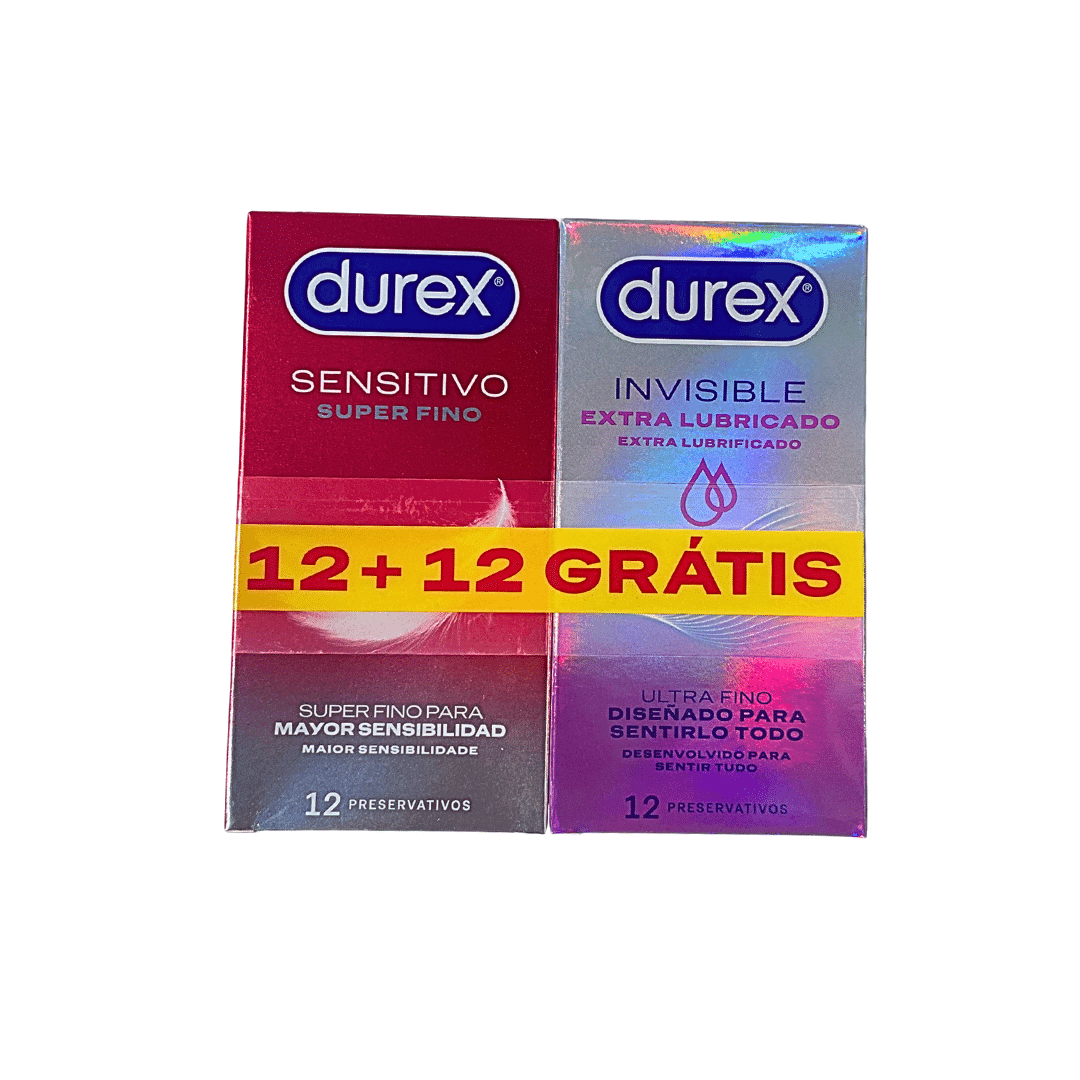 Durex preservativos invisible extra lub + contacto total 12 + 12 (promo)
