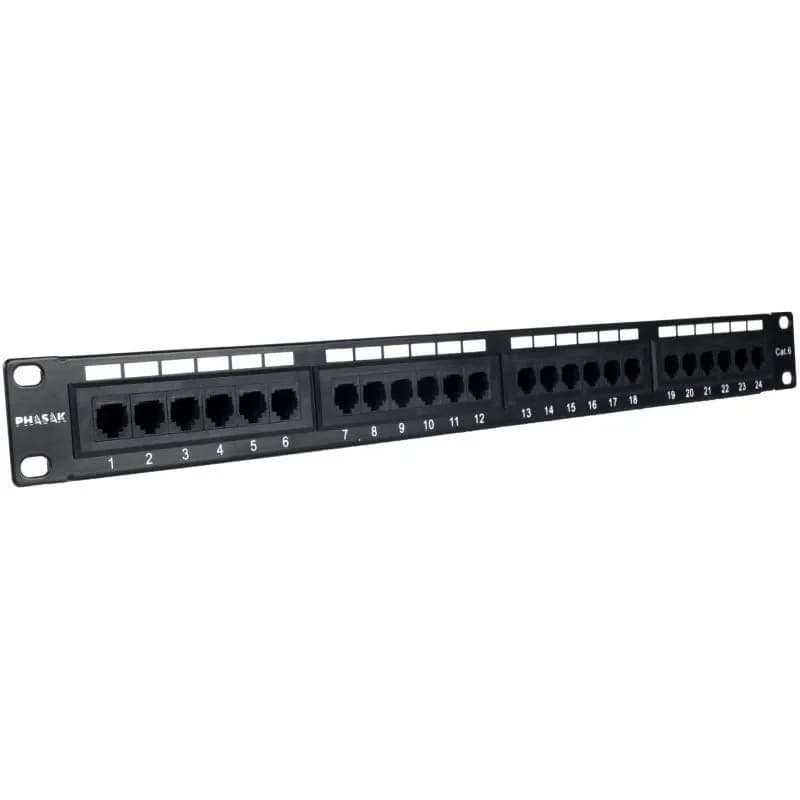 Phasak Patch Panel PU 2420, 24 Portas, Cat.6 UTP RJ45 Dual, 1U, para Rack de 19"