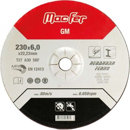 Macfer Disco Abrasivo Rebarbar Ferro Gm 180x6,0x22,23mm - 165.0022