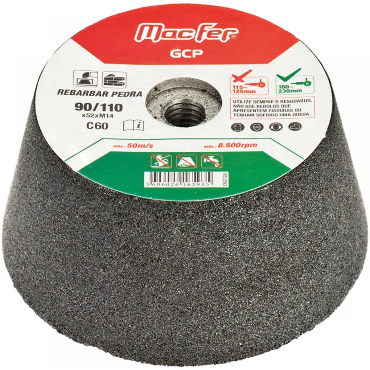 Rebolo esmeril t/ vaso GCP M14 90/110x52mm #60 refª 165.0093 MACFER - 165.0093 - Ferramentaspro.pt