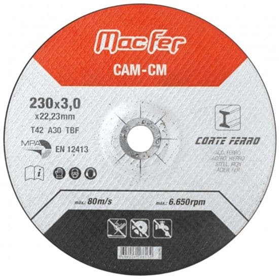 MACFER Disco Abrasivo Corte Ferro Cam-cm 230x3,0x22,23mm - 166.0013
