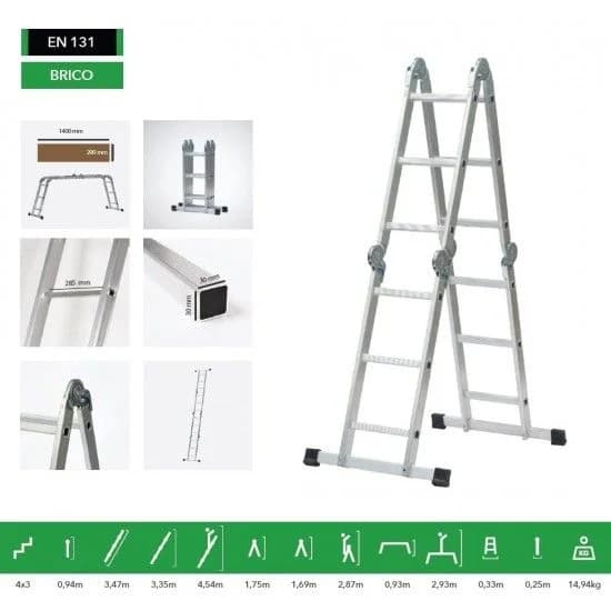 Escada Multiusos c/plataforma 4x3 aluminio - 5607574194958 - Ferramentaspro.pt