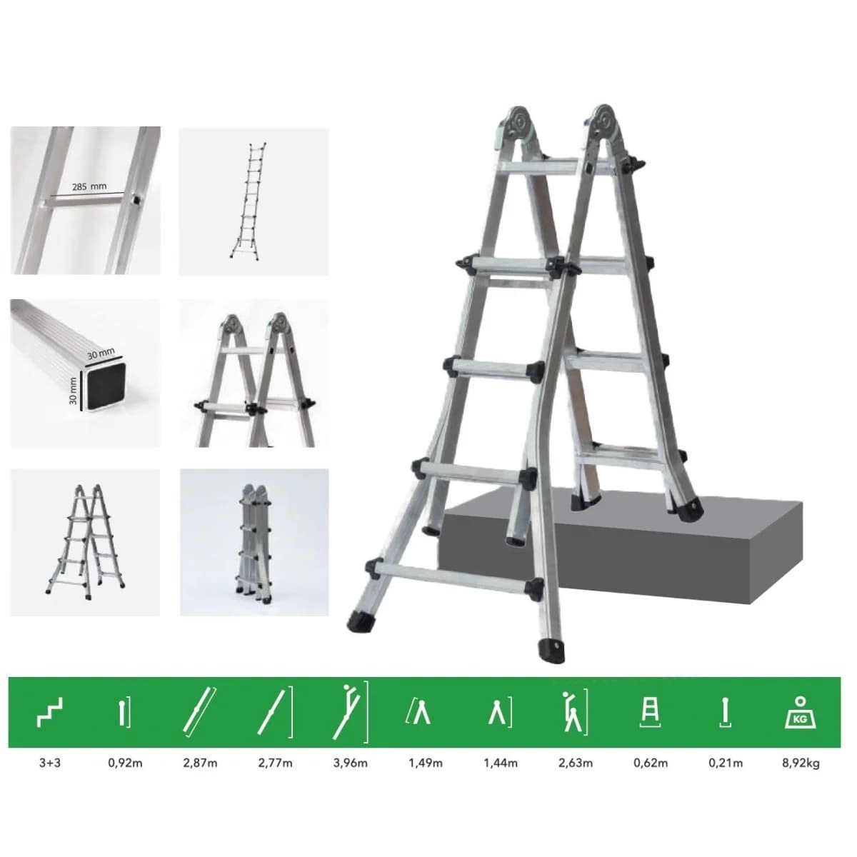 Escada articulada telescópica 3+3 aluminio Teicocil - 5607574194965 - Ferramentaspro.pt