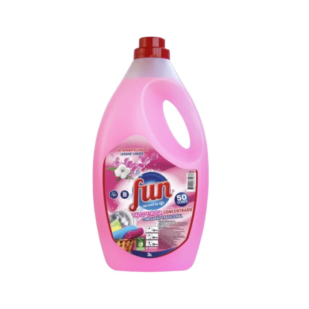 Fun Talco e Rosas – Detergente Líquido Perfumado para Lavagem Manual e Automática de Roupa 3L