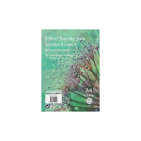 Smartd SHIL Papel Transfer T-Shirt InkJet A4 para Tecidos Escuros, 10 Folhas, Modelo 4232